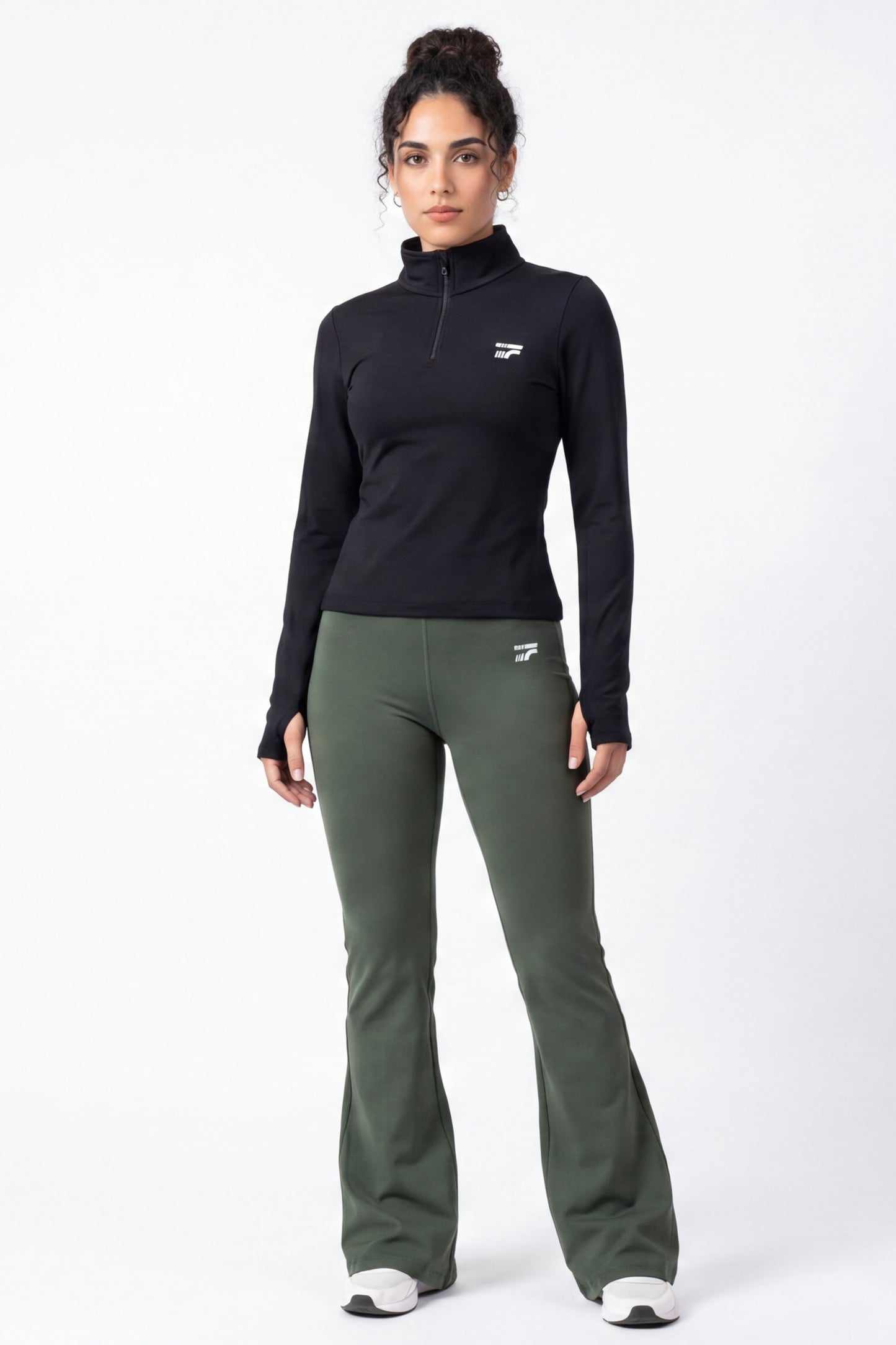 Soft Form Zip up Set - Black with Army green