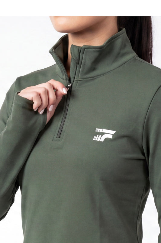 Soft Form Zip-Up Top -Army green