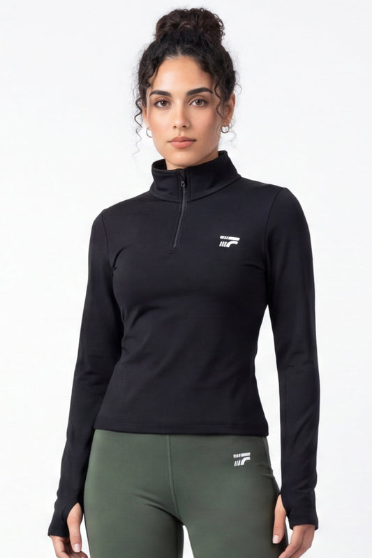 Soft Form Zip-Up Top -Black