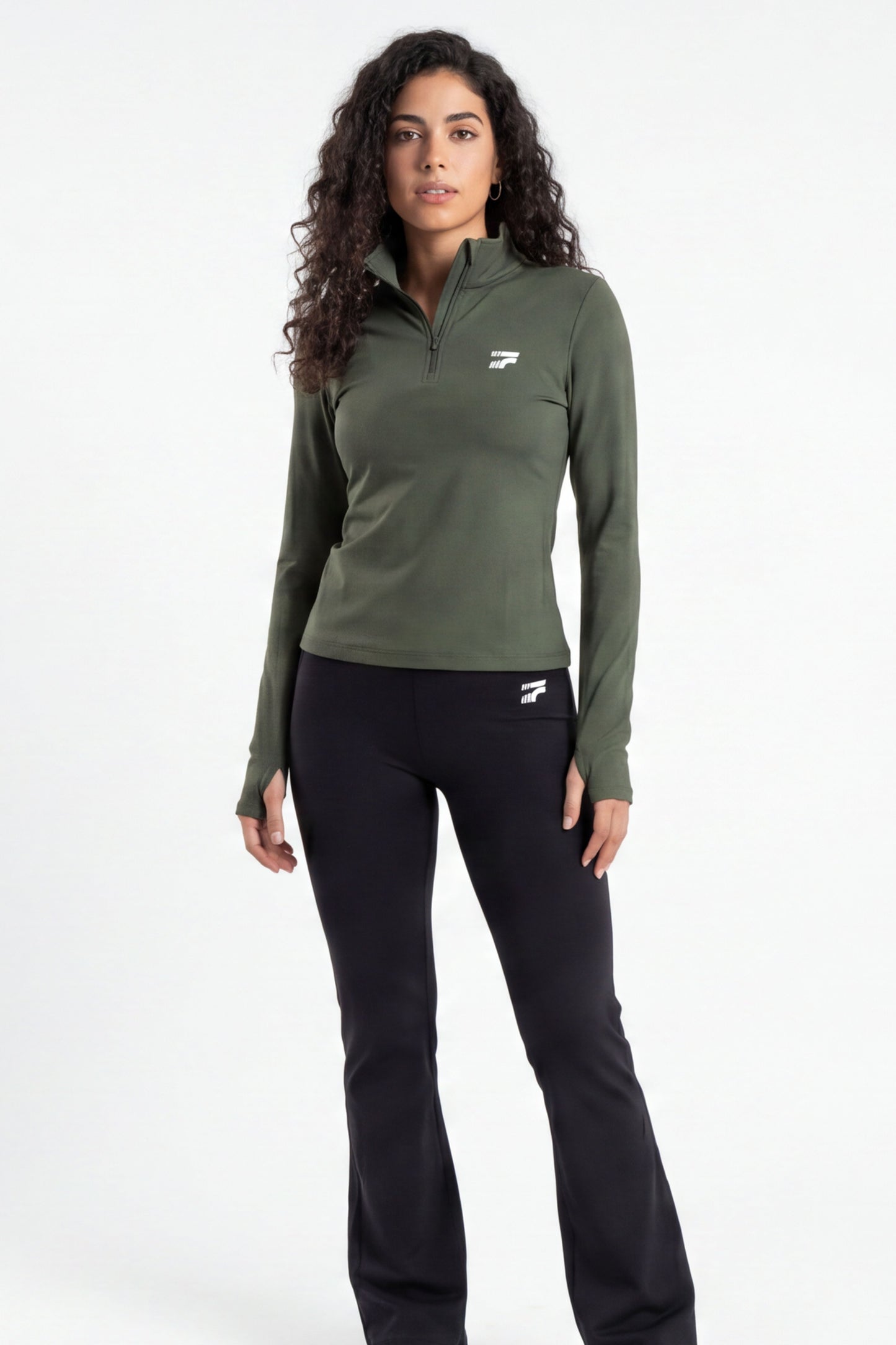 Soft Form Zip Up Set - Army green with Black