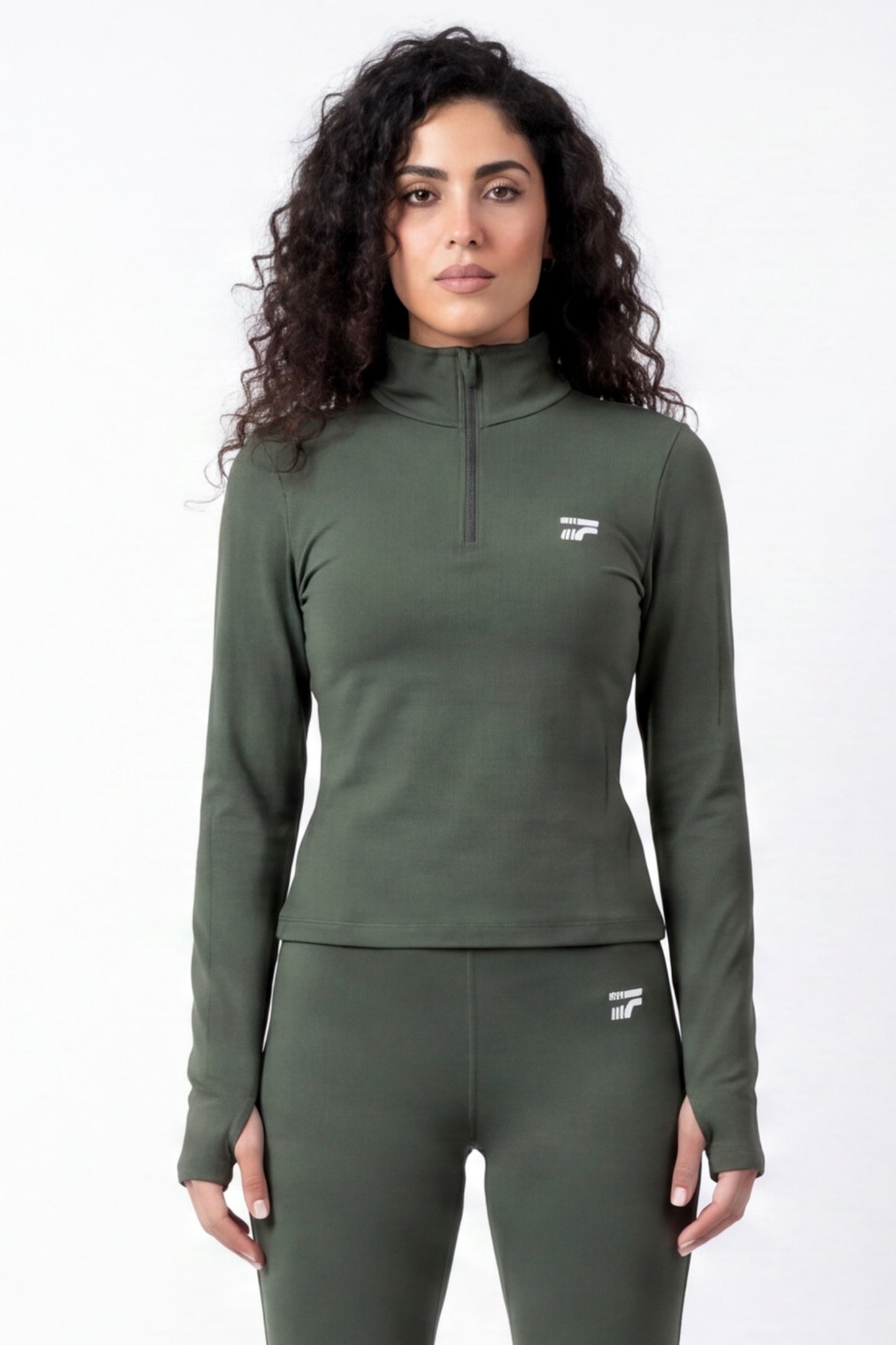 Soft Form Zip-Up Top -Army green