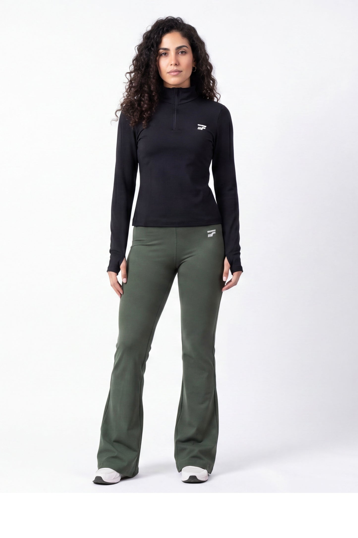 Soft Form Zip up Set - Black with Army green