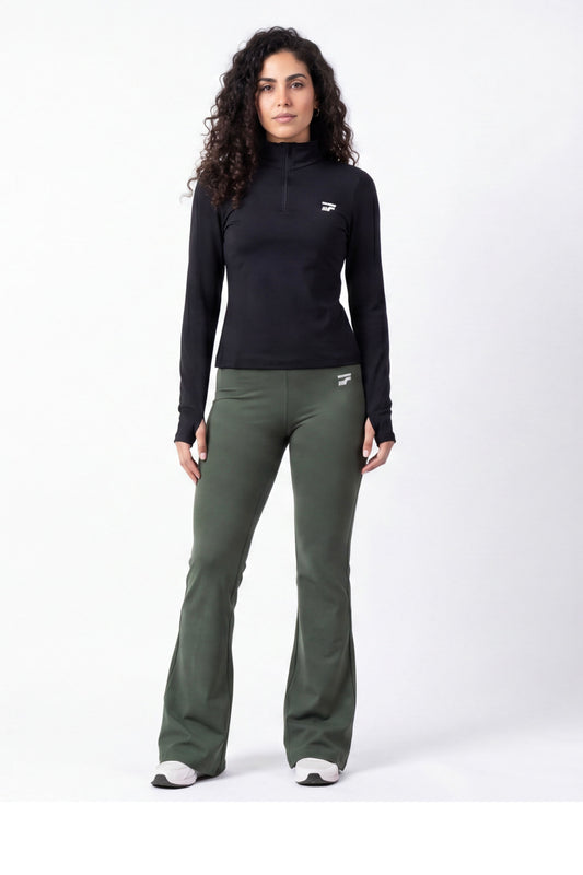 Soft Form Zip up Set - Black with Army green