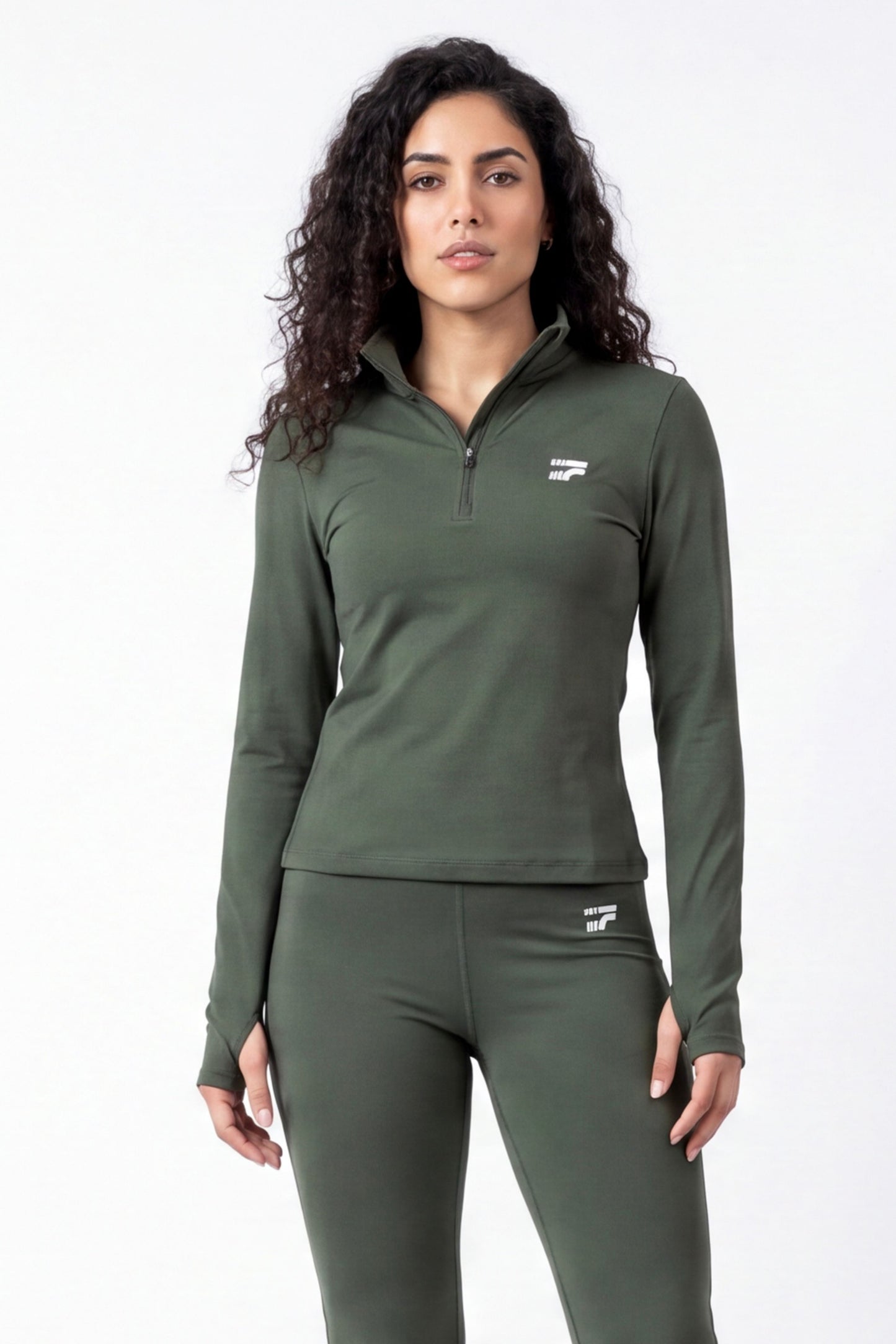 Soft Form Zip-Up Top -Army green