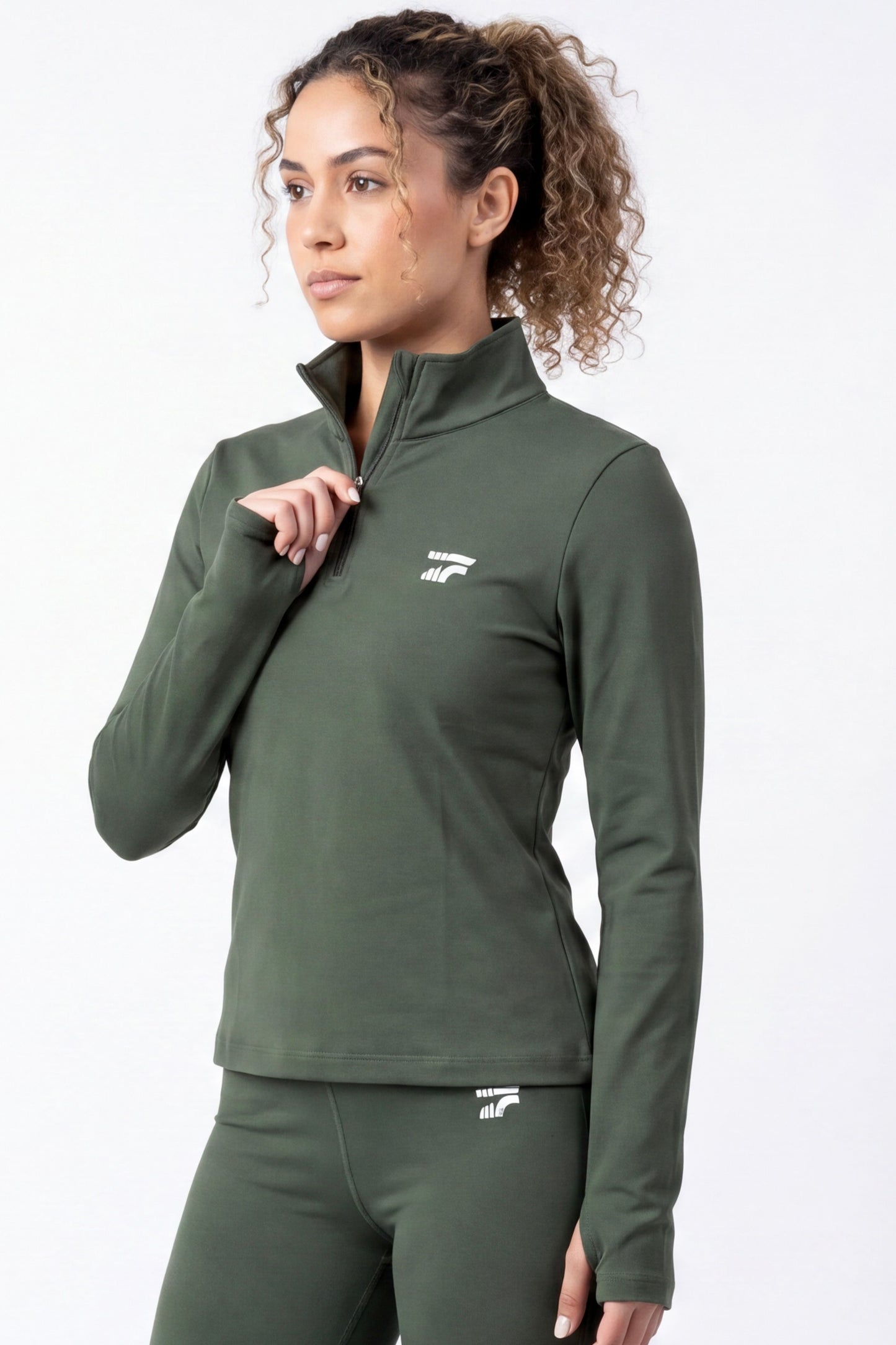 Soft Form Zip-Up Top -Army green