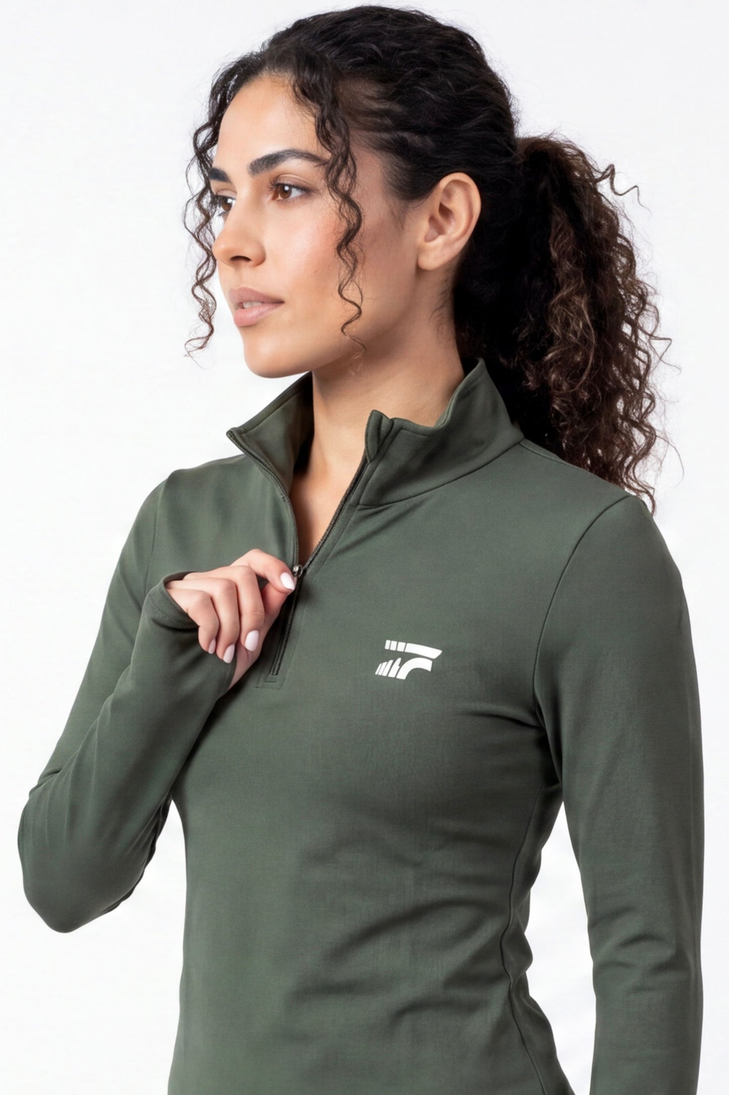 Soft Form Zip-Up Top -Army green