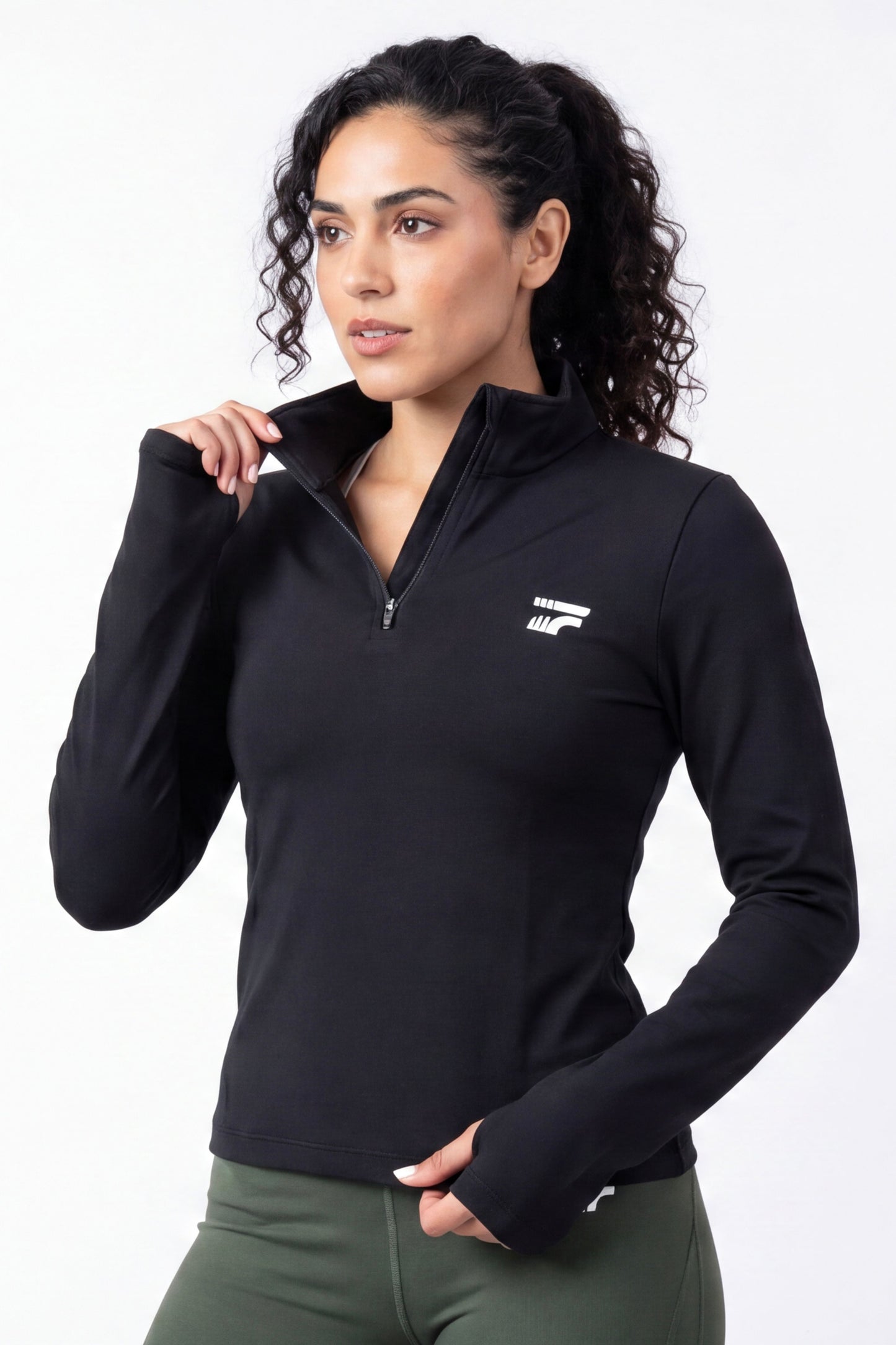 Soft Form Zip-Up Top -Black