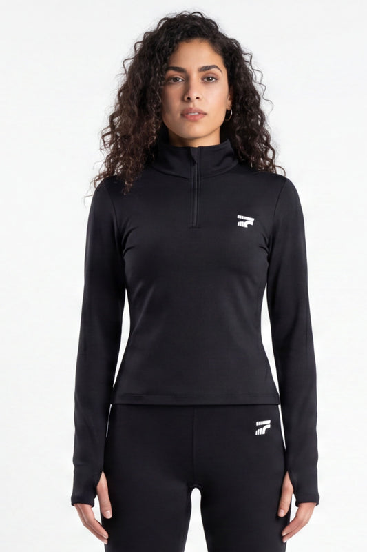 Soft Form Zip-Up Top -Black