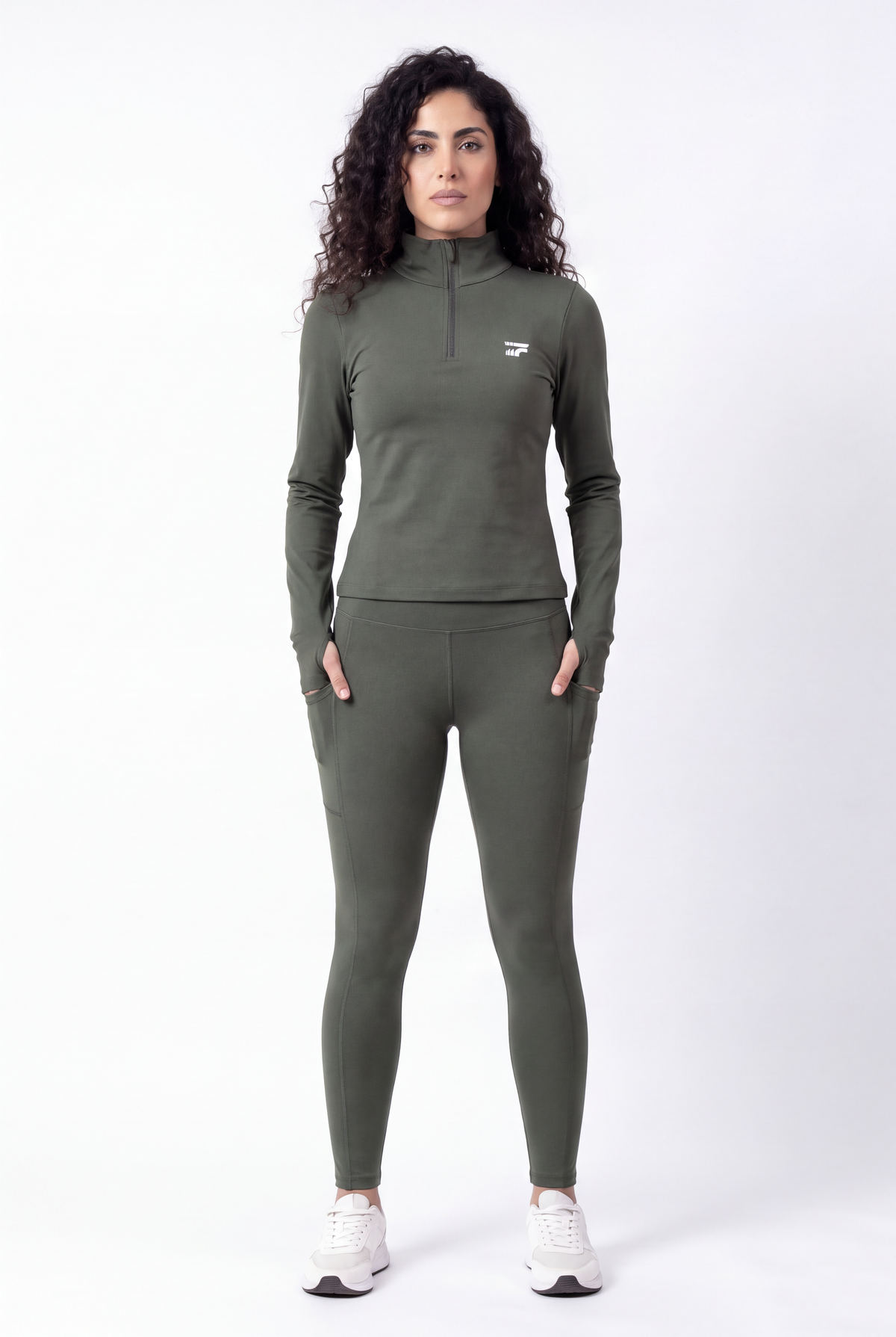 Soft Form Zip-Up Pocketed Set – Army green