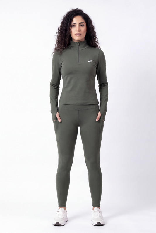 Soft Form Zip-Up Pocketed Set – Army green