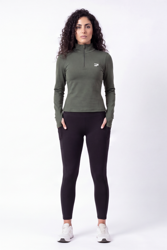 Soft Form Zip-Up Pocketed Set – Army green & Black