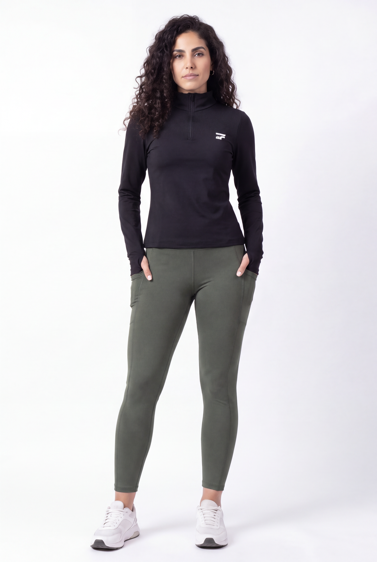 Soft Form Zip-Up Pocketed Set – Black & Army green