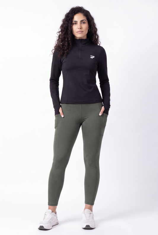 Soft Form Zip-Up Pocketed Set – Black & Army green