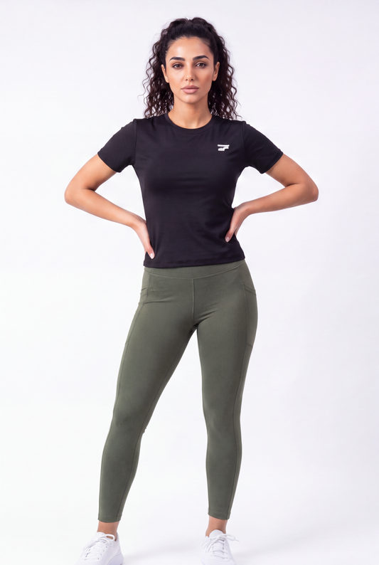 Soft Form Half Sleeve Pocketed Set – Black & Army green